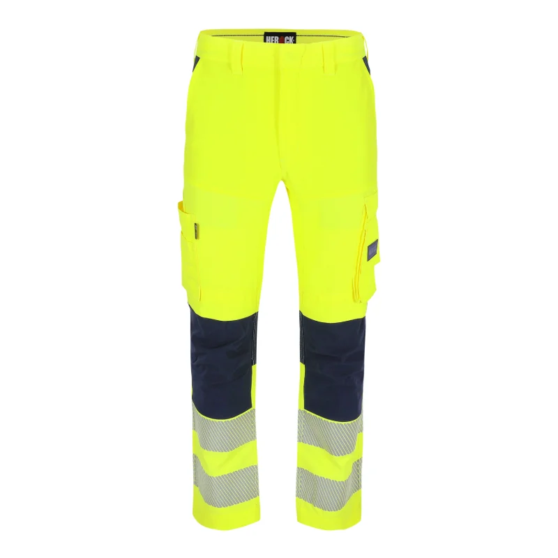 Herock Hector HV high-vis stretch werkbroek in fluo geel / navy