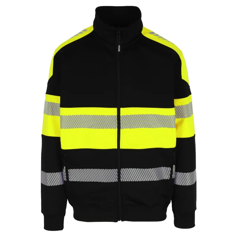 Herock Karis high-vis sweater lange rits in zwart / fluo geel
